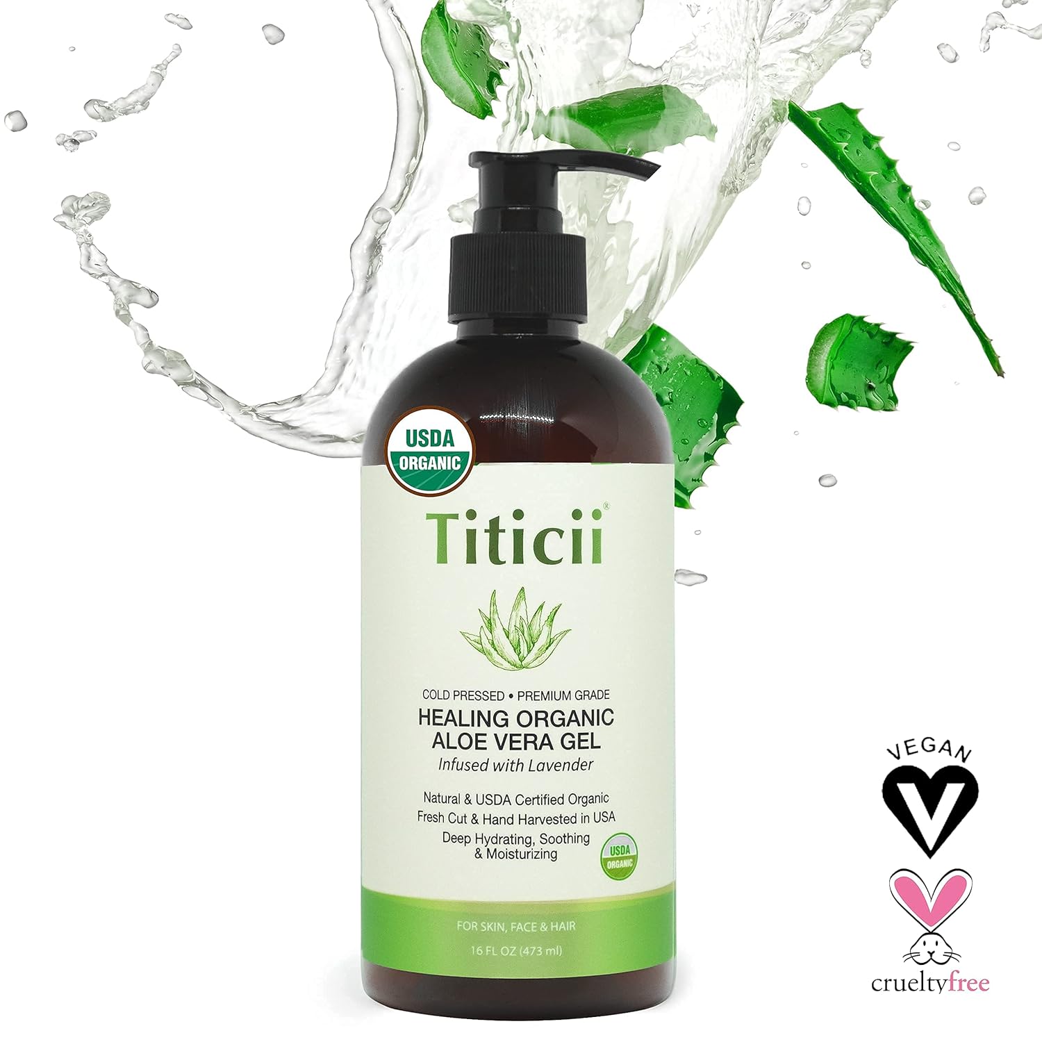 Titicii Organic Aloe Vera Gel, Lavender Scent (16 oz) USDA Certified – Great for Face, Hair, Sunburn Relief, Bug Bites, Rashes, Eczema, Dry Skin Hydration : Beauty & Personal Care