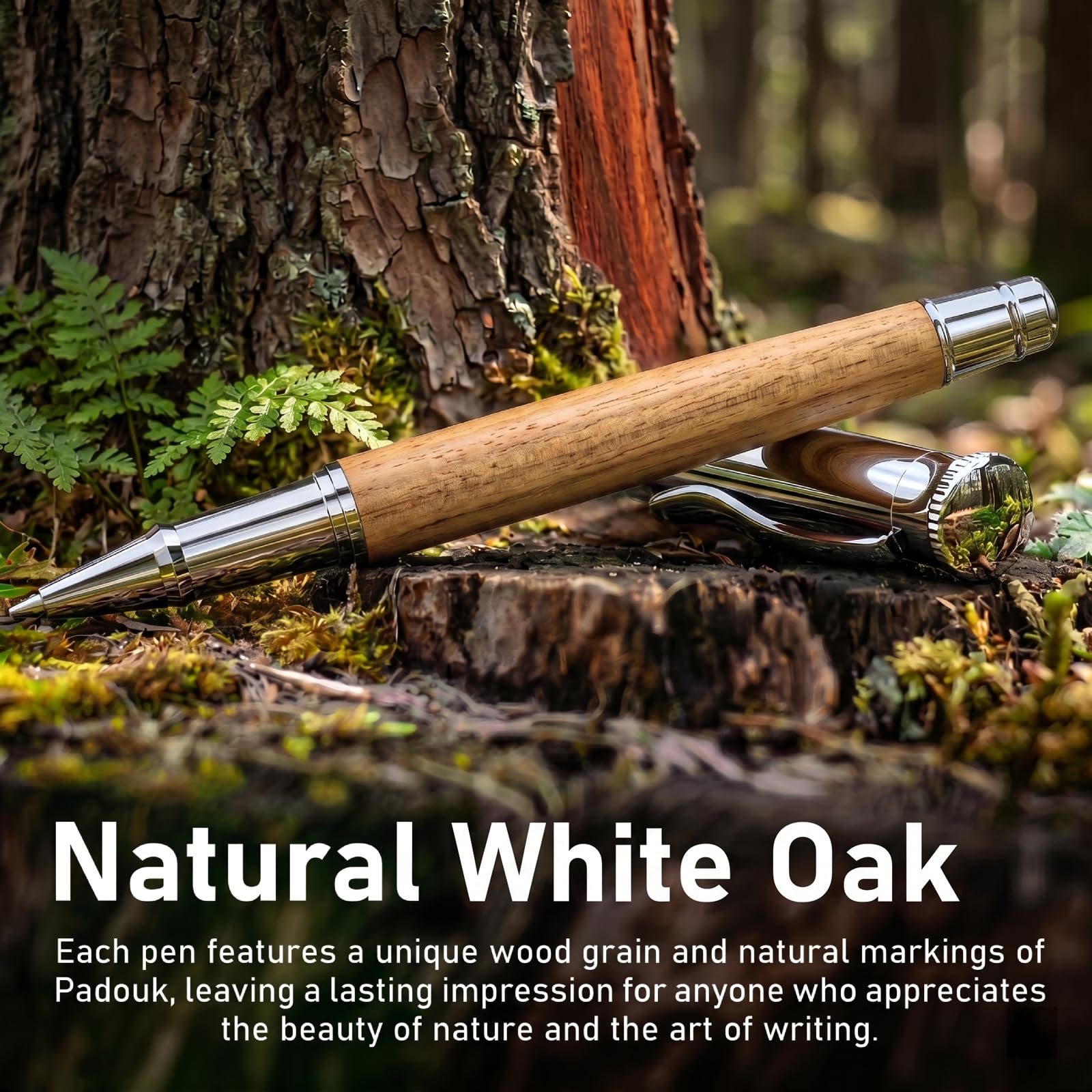 WEMATE Wood Rollerball Pen Set, Nice Pen for Men, Fancy Look - White Oak