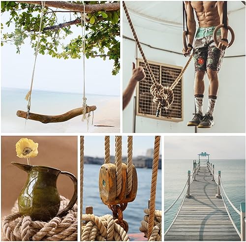 Miniatura 4 de Cuerda de yute de 34 pulgadas × 100 pies, material natural, resistente, trenzada, para manualidades en interiores y exteriores, náutica, cuerda de