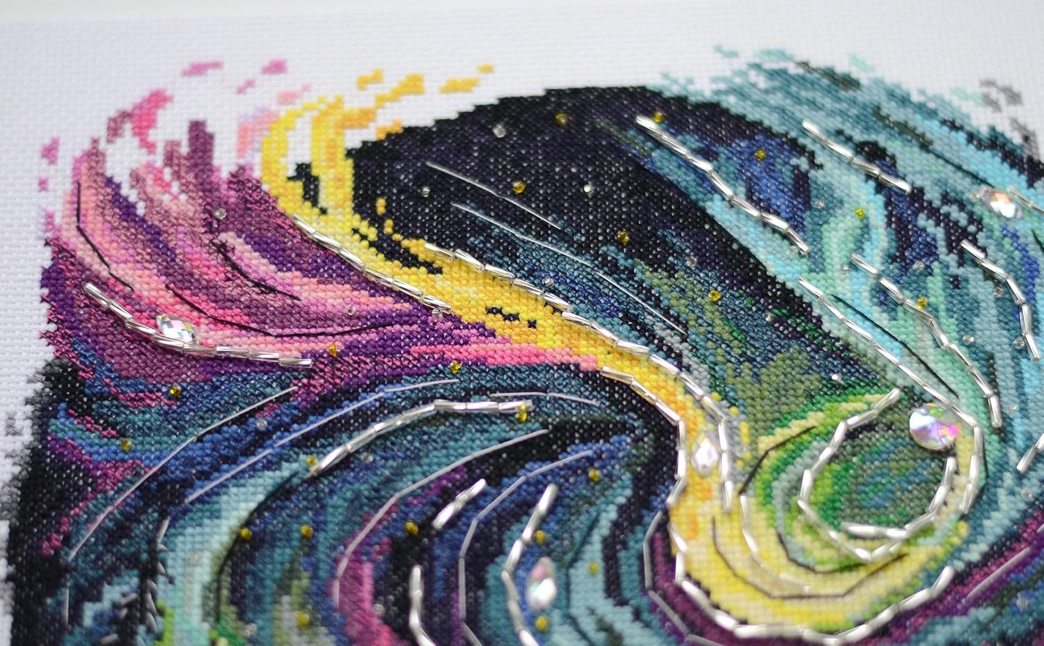 Wizardi Counted Cross-Stitch kit - Night Glow. Beginner Embroidery Kit for Adults. Cross-Stitch Supplies. Needle, Canvas, Scheme, Floss and Floss Organizer Kit. AH-168 Abris Art