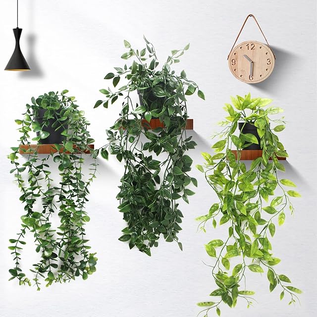 INSANYJ Fake Plants, 3 Packs Artificial Plants Indoor, Artificial Hanging Plants With Pots Home Decor for Wedding, Party, Home Garden Bathroom Indoor Outdoor Decor