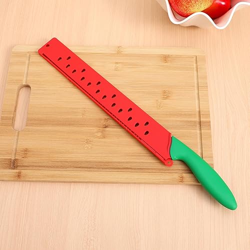Miniatura 9 de DECHOUS Cuchillo de sandía con manga: cuchillo de sandía largo dentado para corte de melón, cortador de melón de frutas de cocina para el hogar,