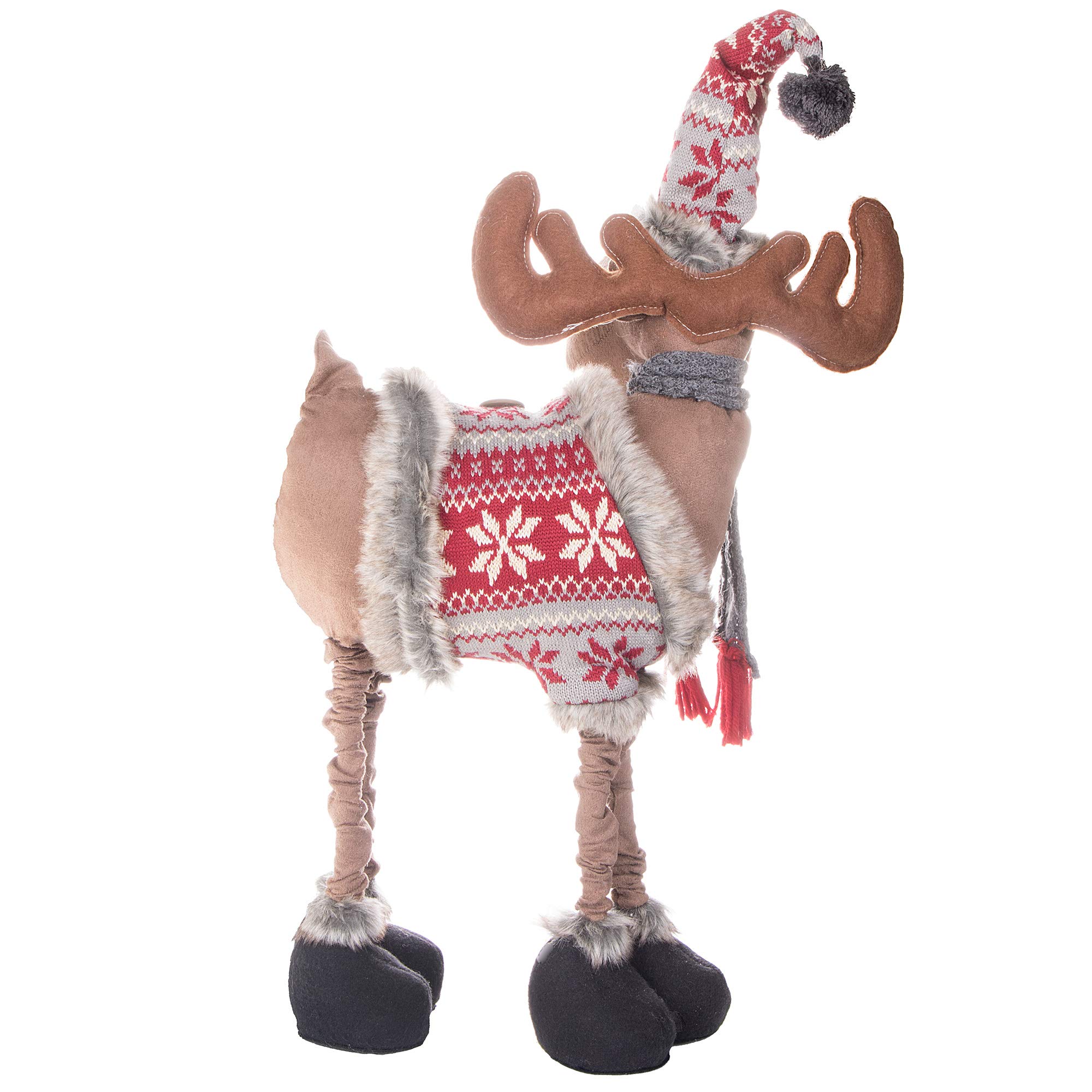 SPRINGOS Weihnachtsfigur Rentier Elch Teleskopbeine höhenverstellbar von 72 bis 100 cm niedlich mit Mütze und Schal Weihnachtsdekoration (Kleidung rot, grau, weiß, 72-100 cm)