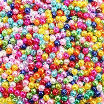 1500 Pcs Colorful Pearl Beads for Craft,ABS Round Loose Beads, Faux Fake Pearls,6MM Small Sew on Pearl Beads for Jewelry Making Necklaces, Hairs, Crafts, Decoration  Colorful Pearls