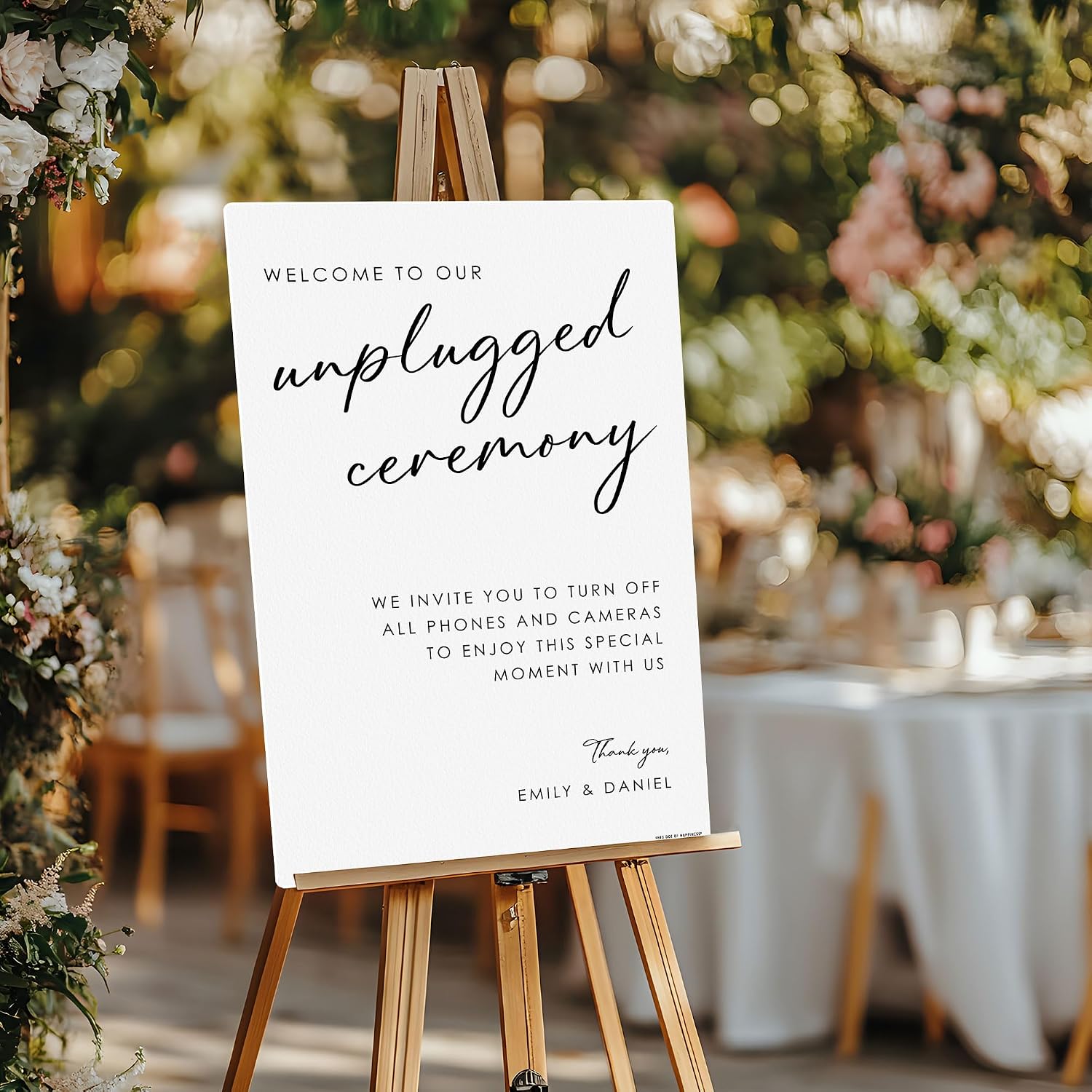 Big Dot of Happiness Personalized Unplugged Ceremony Wedding Sign, Add Custom Names, No Cell Phones or Devices Sign, Premium Matte Plastic Board, 11 x 17 inches