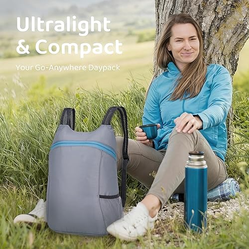 Miniatura 2 de Mochila plegable ligera y fina, bolsa de escalada, mochila de senderismo, mochila de viaje impermeable de 20L (gris)