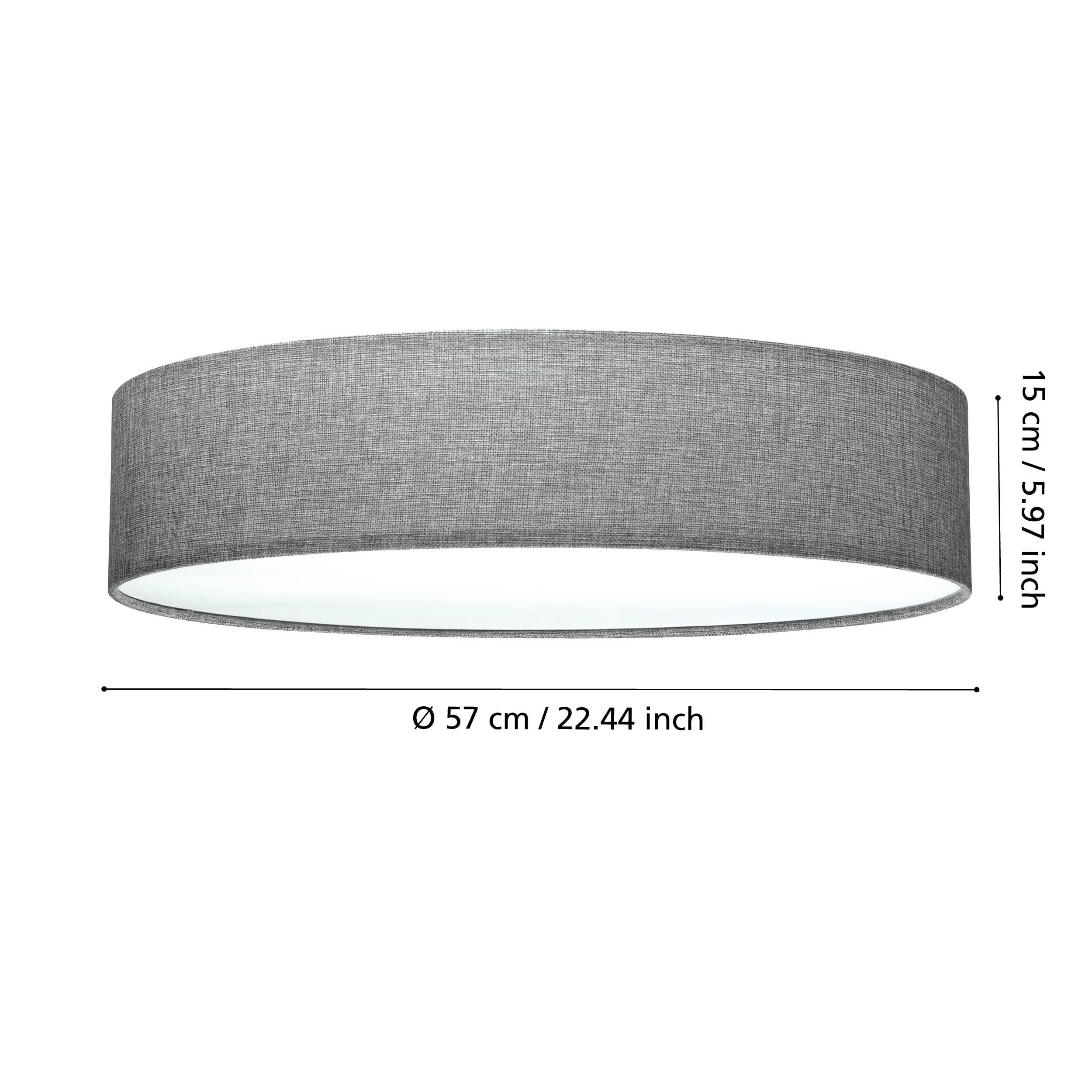 EGLO Deckenlampe Pasteri, 3 flammige Textil Deckenleuchte, Material: Stahl | Stoff, Farbe: Leinen grau, weiß, Ø: 57 cm