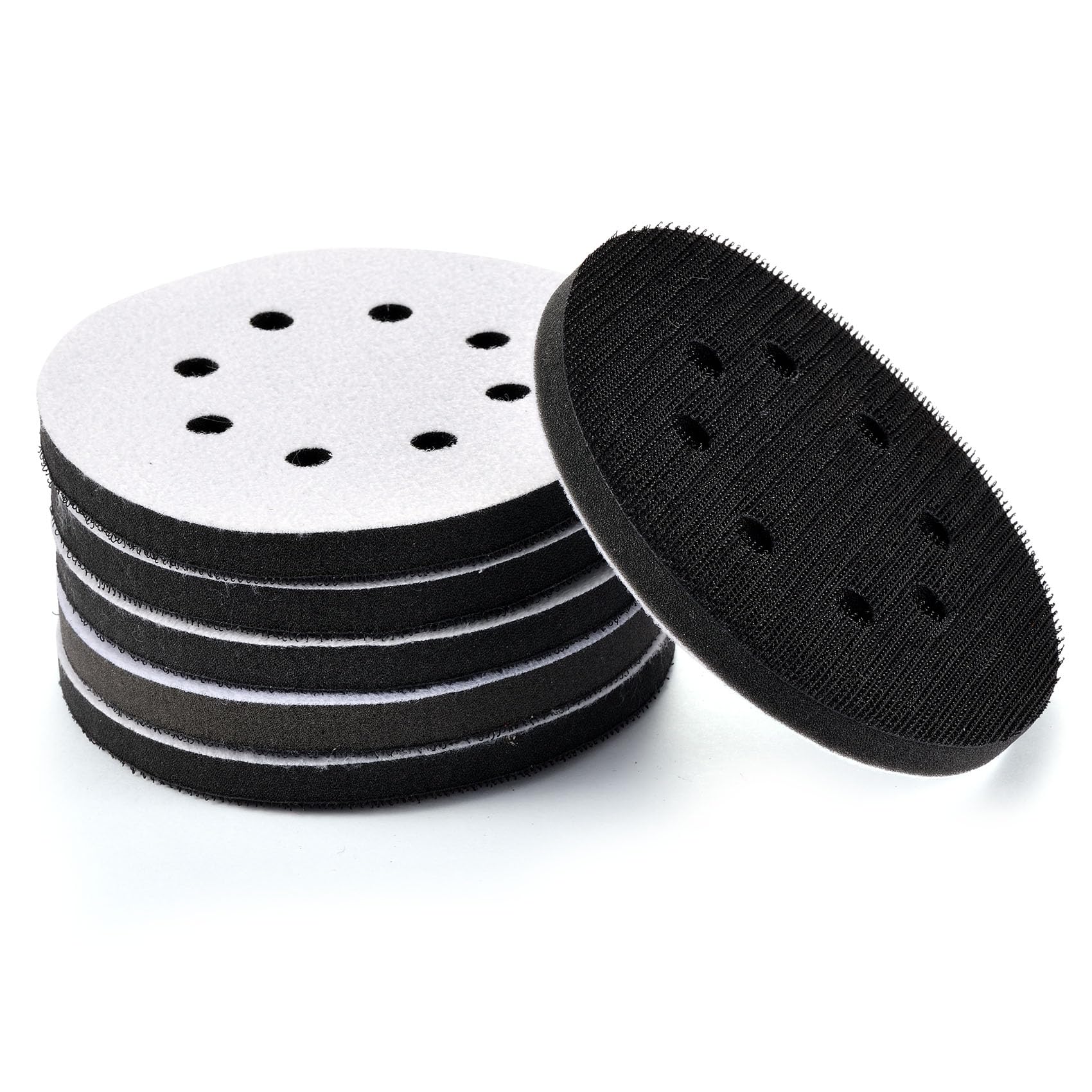 MAXMAN 6 Pack 5 Inches 8 Holes Hook and Loop Sponge Cushion Buffer Backing Pad (Set of 6)