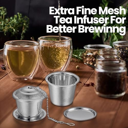Miniatura 6 de Zopeal Infusor de té de acero inoxidable con gancho de cadena extendida y platillo, hoja suelta, más empinada, bola de malla fina, filtro de té para