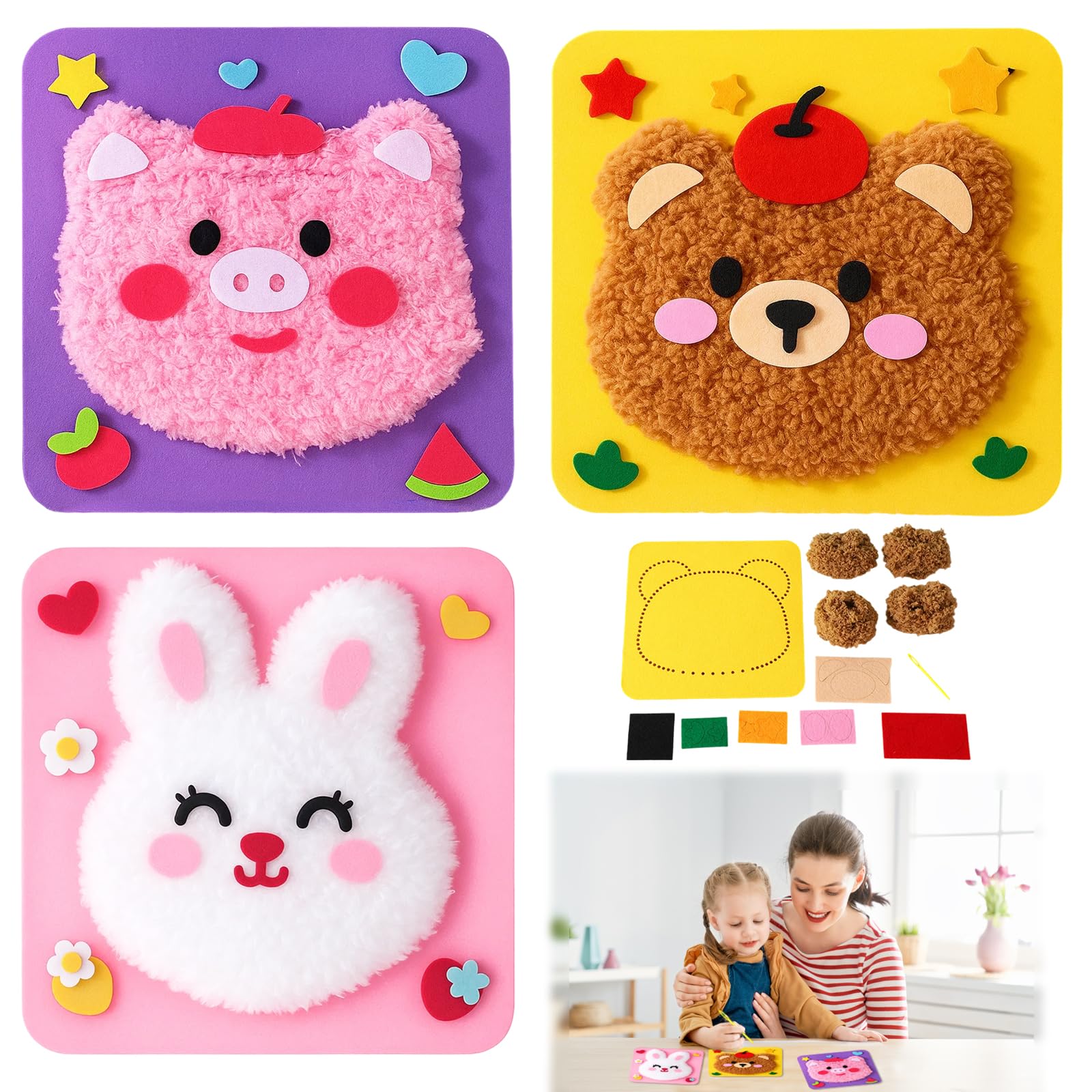 WPNCYK Cross Stitch Kits for Kids, Embroidery Kit for with 3 DIY Dolls, Kids Sewing Kit for Beginners, Educational Creative Gift for Children Ages