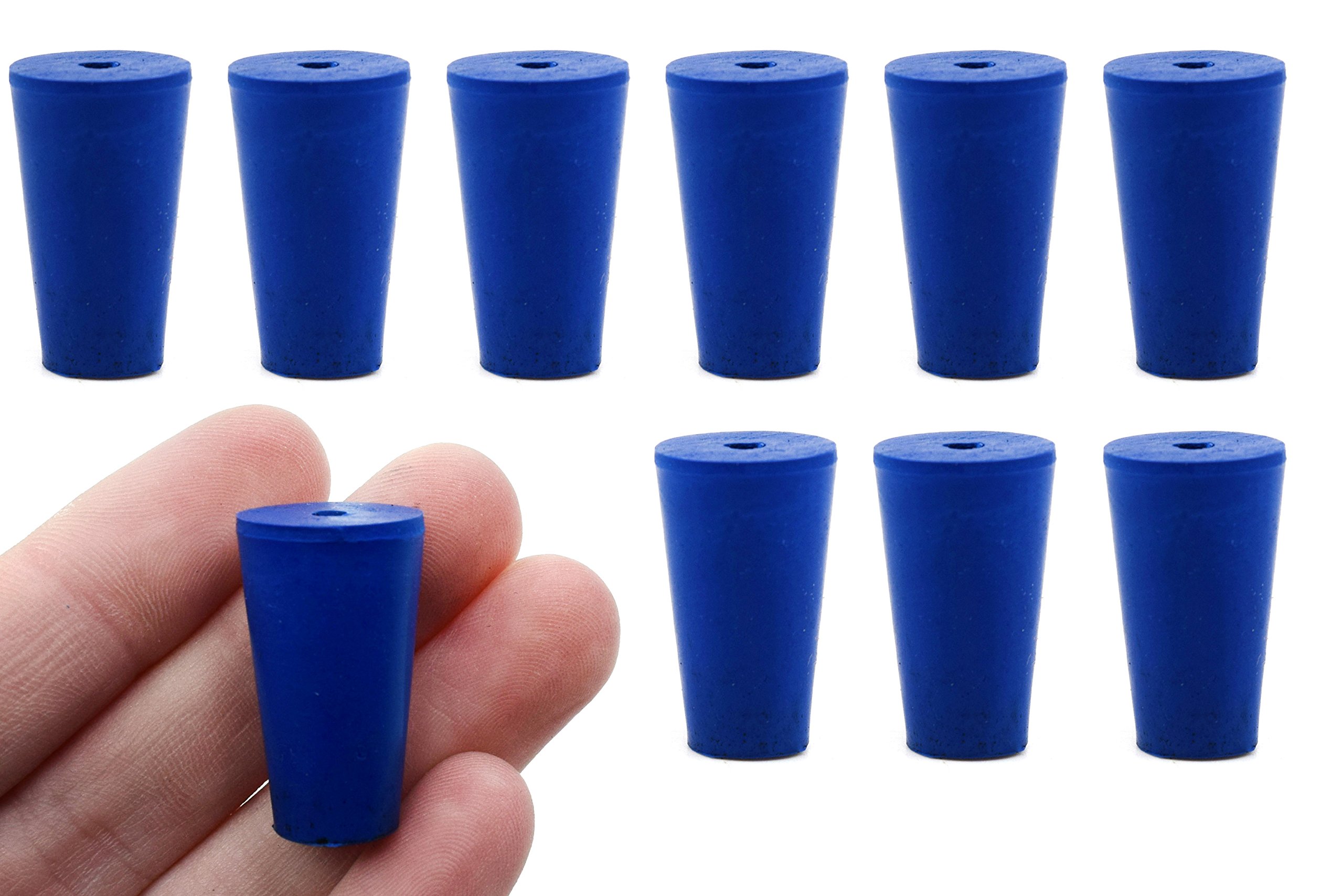 EISCO 10PK Neoprene Stoppers, 1 Hole - ASTM - Size: #0-13mm Bottom, 17mm Top, 25mm Length - Suitable for use with Petroleum, Oils & Most Inorganic