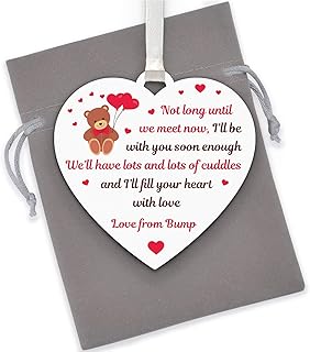 Personalised Gifts from Bump To Mummy Mum - Mummy To Be Wooden Heart Gift - Pregnancy Gifts for Wife, Mum To Be - Bump Gifts for Mum Mummy - Mothers Day Gifts from Bump - With Grey Bag
