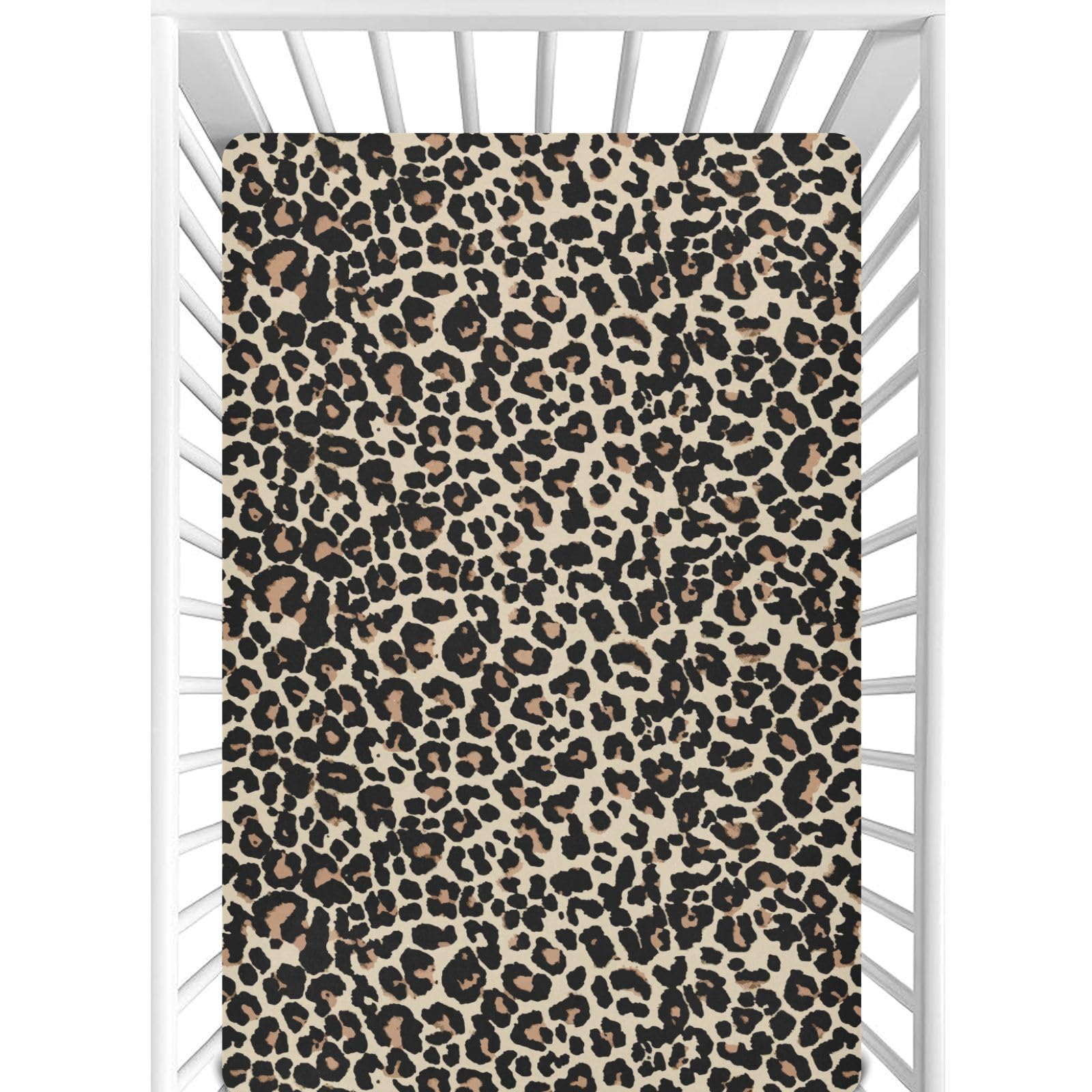 CaTaKu Baby Crib Sheets Brown Leopard Animal Print Mini Crib Sheets Fitted for Girls Boys,Neutral Soft Toddler Mattress Bed Sheets for Crib,28"x 52"
