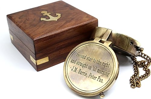 Segunda estrella a la derecha J. M. Barrie, brújula de latón grabada Peter Pan para aniversario, cumpleaños, día de graduación, regalo de