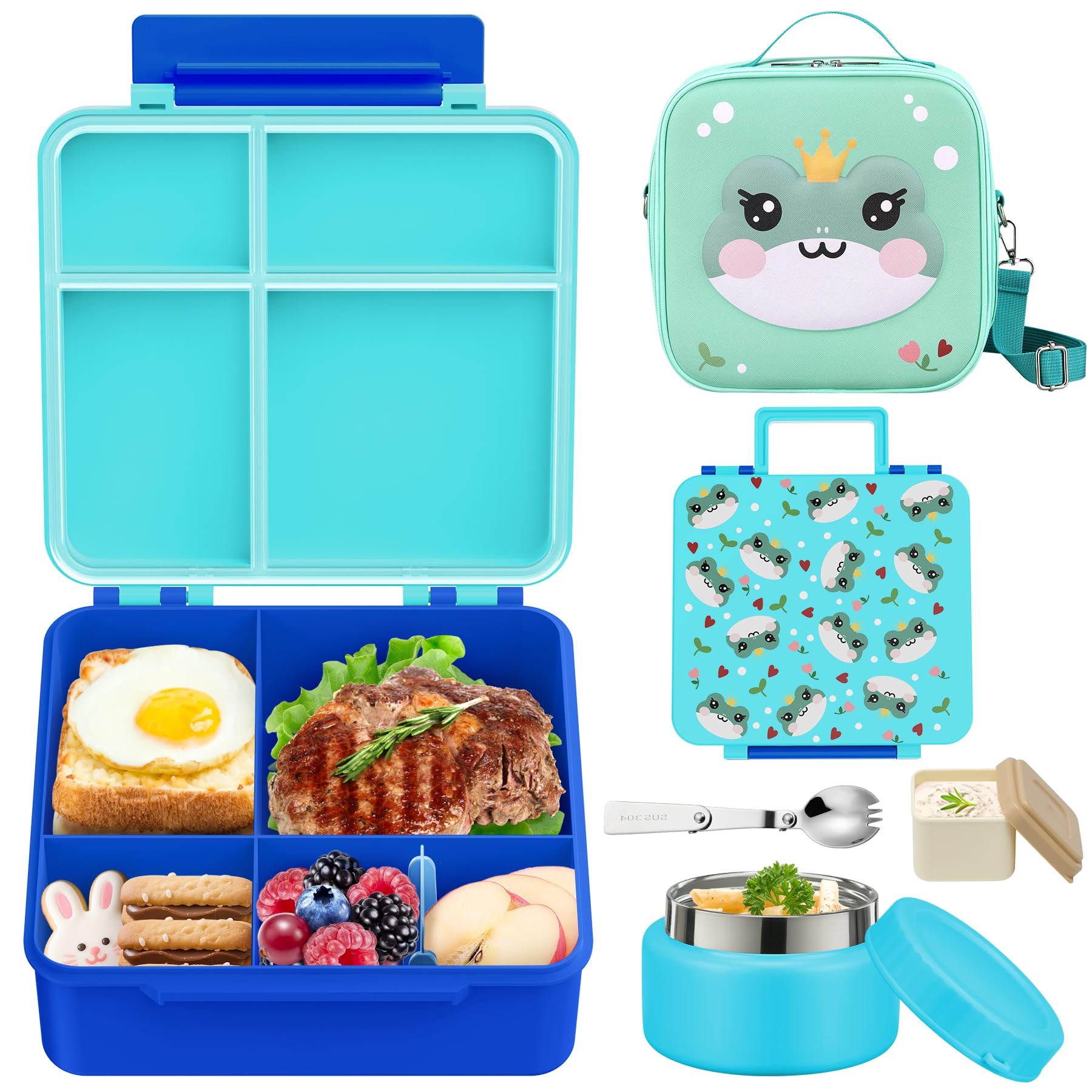Kids Bento Box - 4 Compartment, Leak-Proof, with Soup Thermo