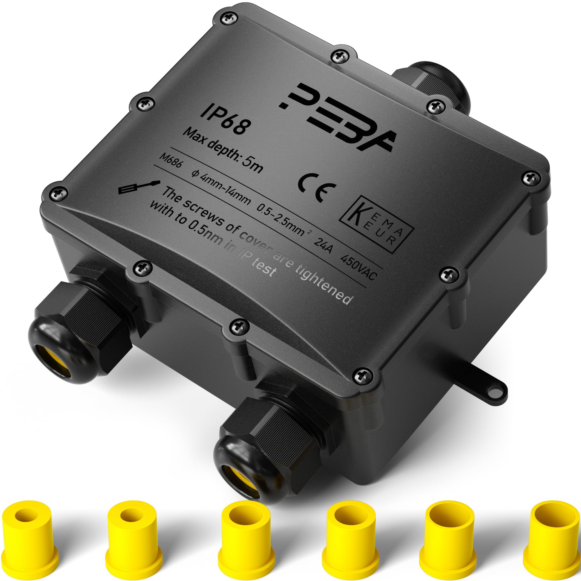 PEBA IP68 Waterproof Junction Box, Waterproof Cable Connector Outdoor, 3-Way Outdoor Cable Connectors, Wire Connector