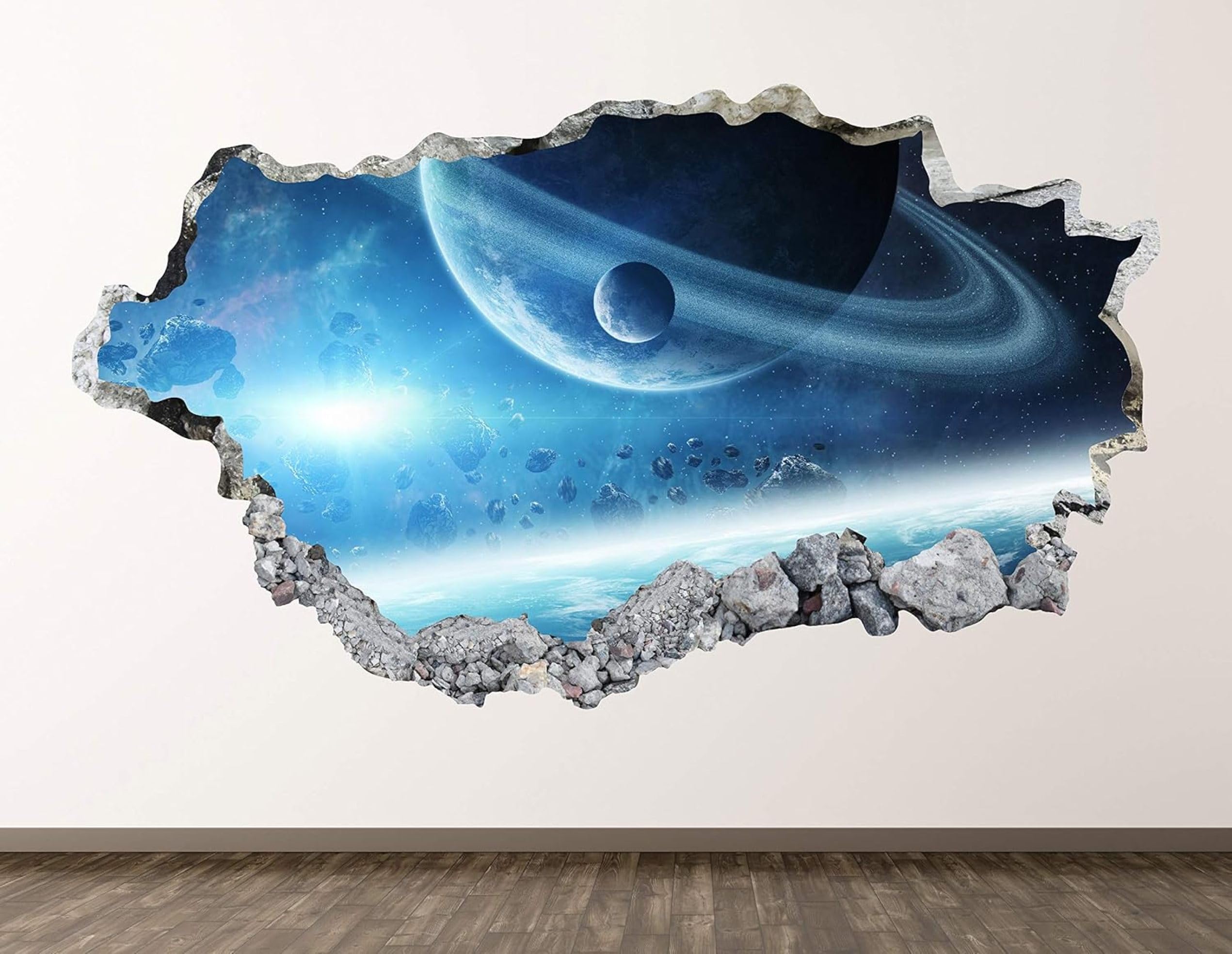 Calcomanía rota 3D Planeta Universo Espacio Adhesivo para despegar y pegar, Tatuaje de pared Dormitorio Guardería Habitación Decoración Mural Decoración para el hogar 70x122cm