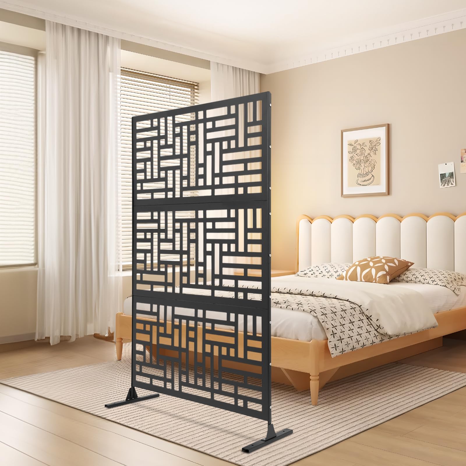 Clôture en métal - Cloison autoportante - 120 x 40 x 190 cm - Décoration de jardin - Séparation de balcon - Panneau de terrasse - Noir - Pour jardin, terrasse, balcon - Avec découpe laser