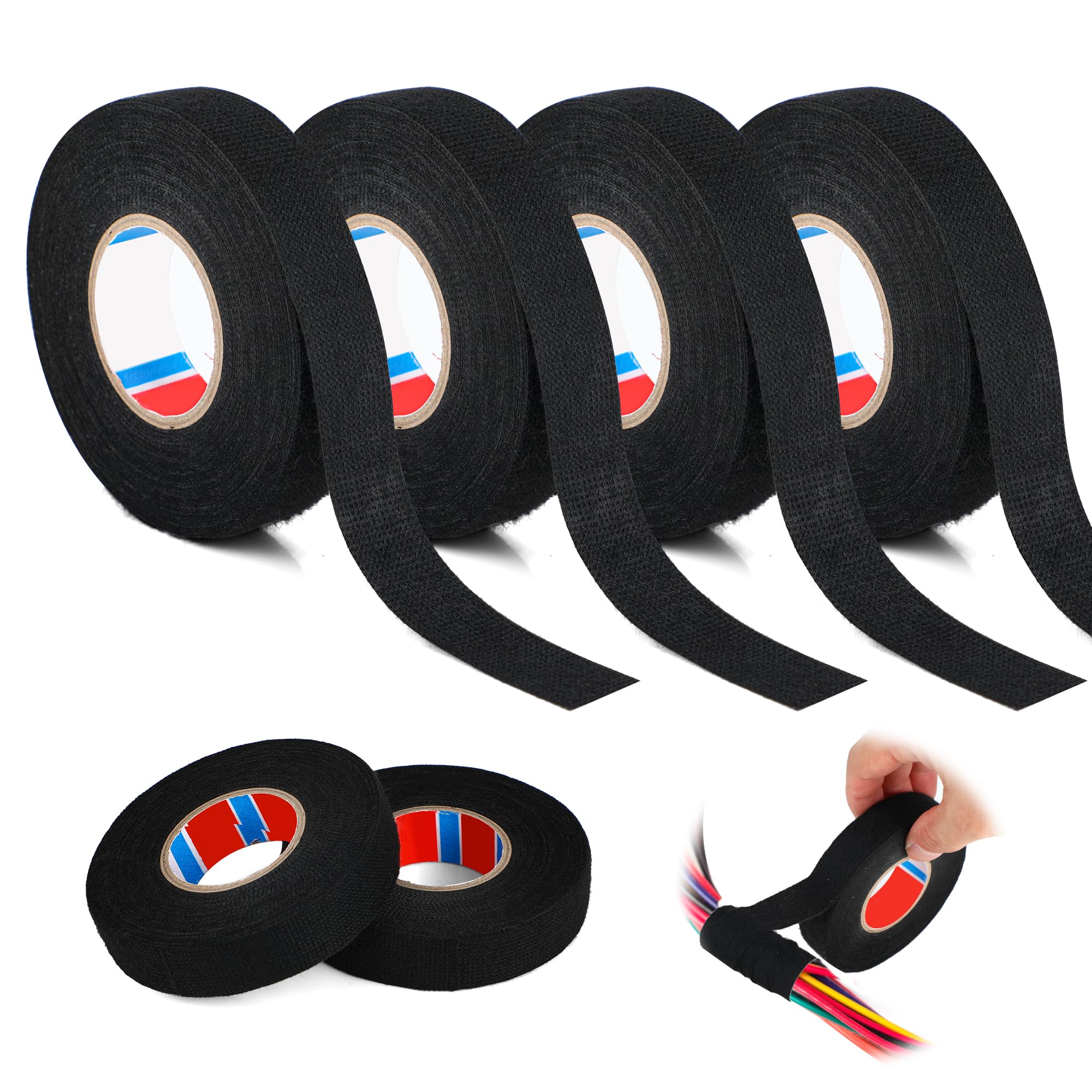 RMIVEGLIA 4 pezzi di nastro telato nero, 19mm x 15m, nastro adesivo telato per tessuti, nastro isolante nero, ideale per isolare e raggruppare fili in modo sicuro.