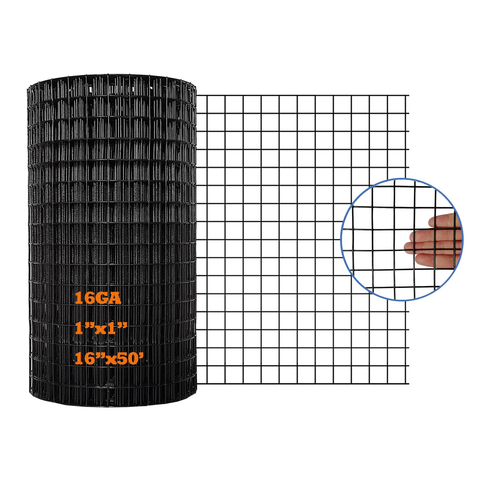 MTB Garden Black PVC Coated Welded Wire Mesh Garden Economy Fence 16 Inch x 50 Foot-1 Inch x 1 Inch 16GA