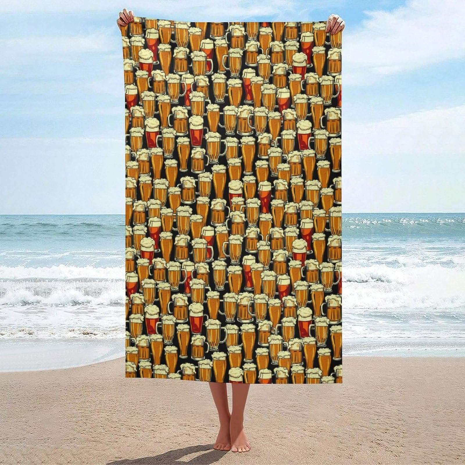Anceky Beach Towel Quick-Dry Beer Bath Towels Beach Towel Large Absorbent Bath Towel for Home Gym Travel 31 X 51 in
