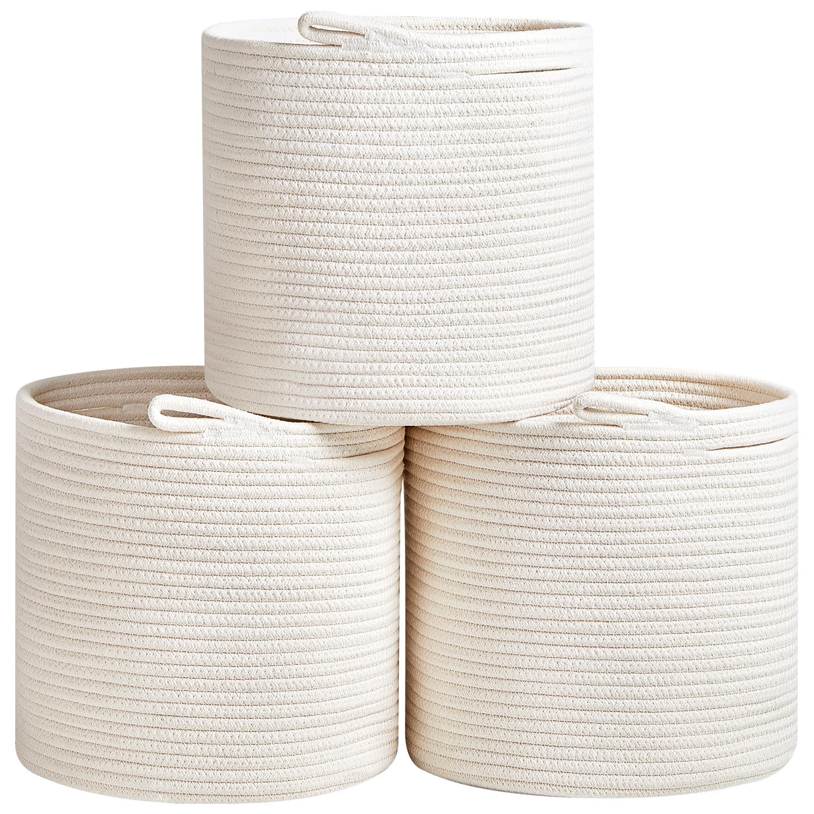 R RUNKA Storage Cube Bins - 3 Pack - Nursery Baskets for Organizing | 11"x11"x11"- Rope Basket for Stylish Storage - Storage Bins for Cube Organizer | White