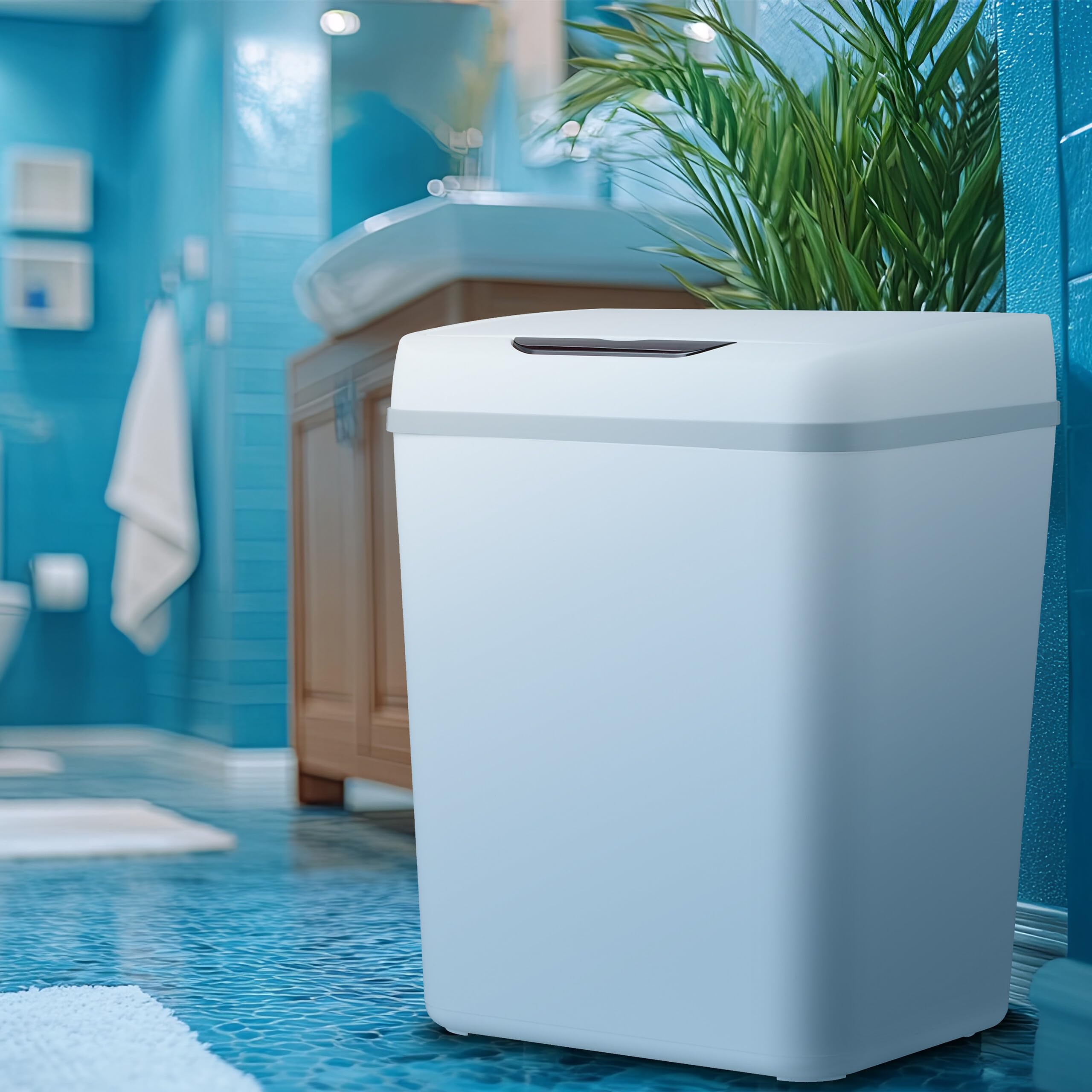 Relaxdays kosz łazienkowy z czujnikiem, 9 l, automatyczna pokrywa, uchwyt na worek na śmieci, kosz na śmieci WC, tworzywo sztuczne, biały