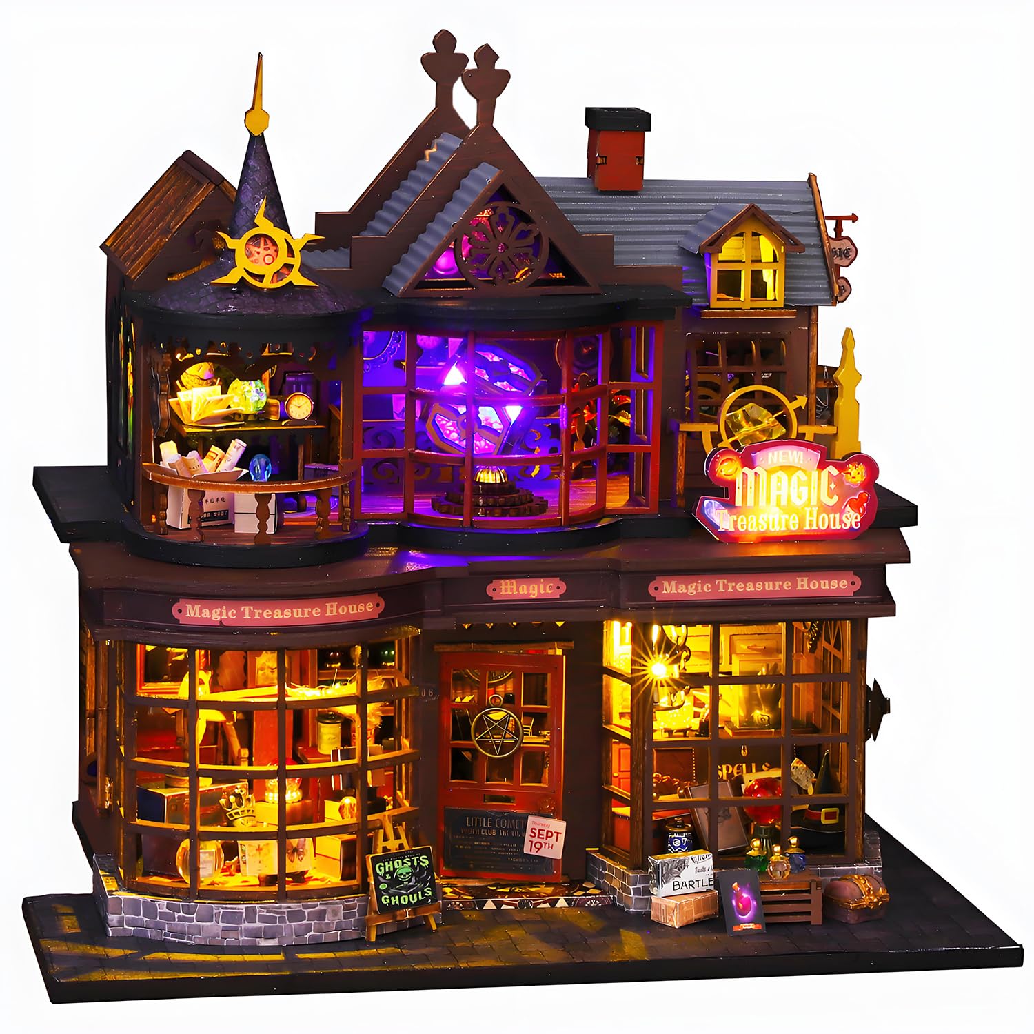 Assembled Magic Treasure House with lights on