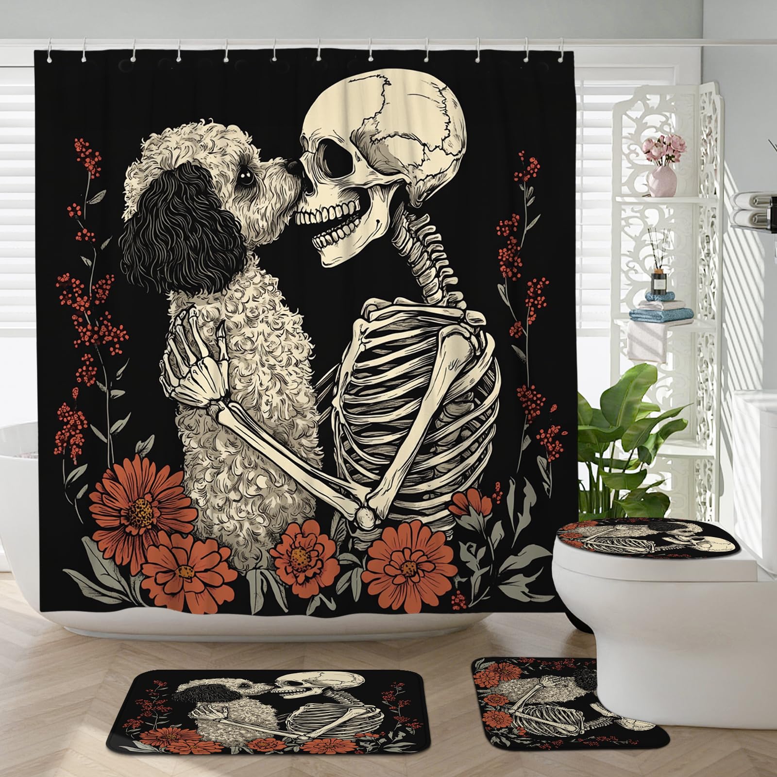 Rideaux de douche vintage anti-éclaboussures et ensemble tapis de toilette