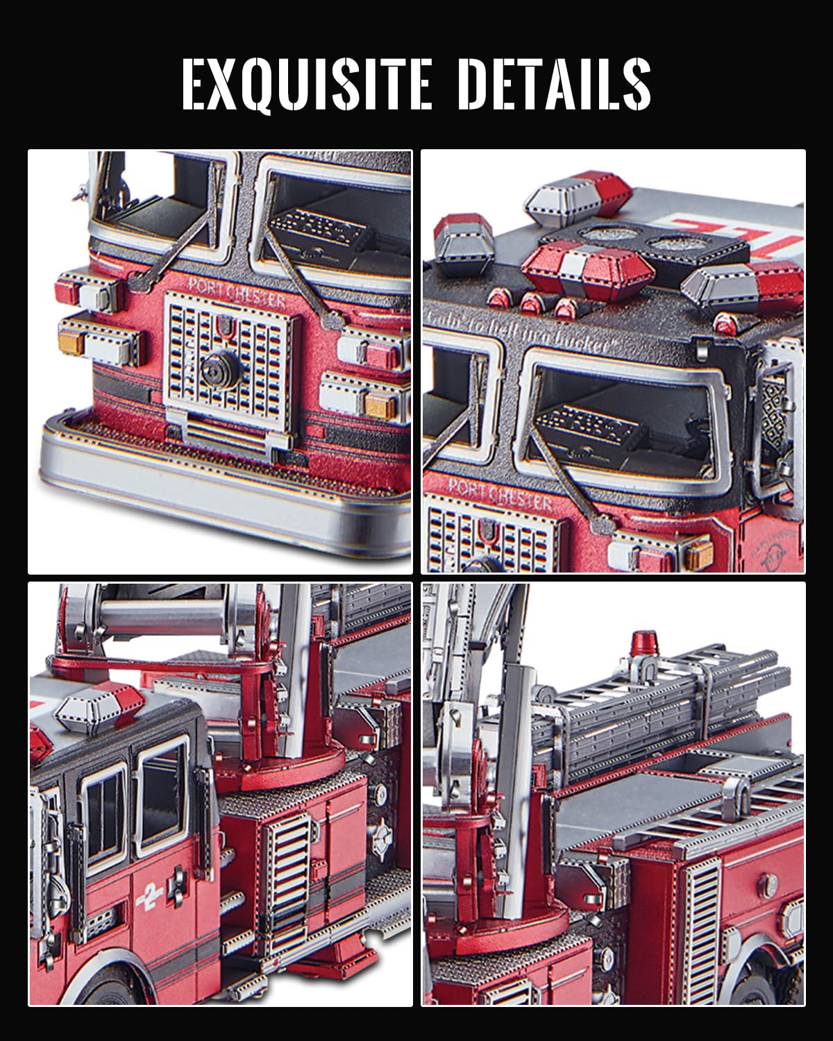 Piececool 3D Puzzle Metall Feuerwehr-Drehleiter Truck, Klassische Transport Feuerwehrauto Handwerk Modellbausatz,DIY Set Erwachsene,354 Teile