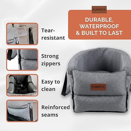 Miniatura 6 de Kumdita' Asiento de automóvil y transportador de consola central para perros y gatos pequeños con correas dobles para colocar sobre el asiento,
