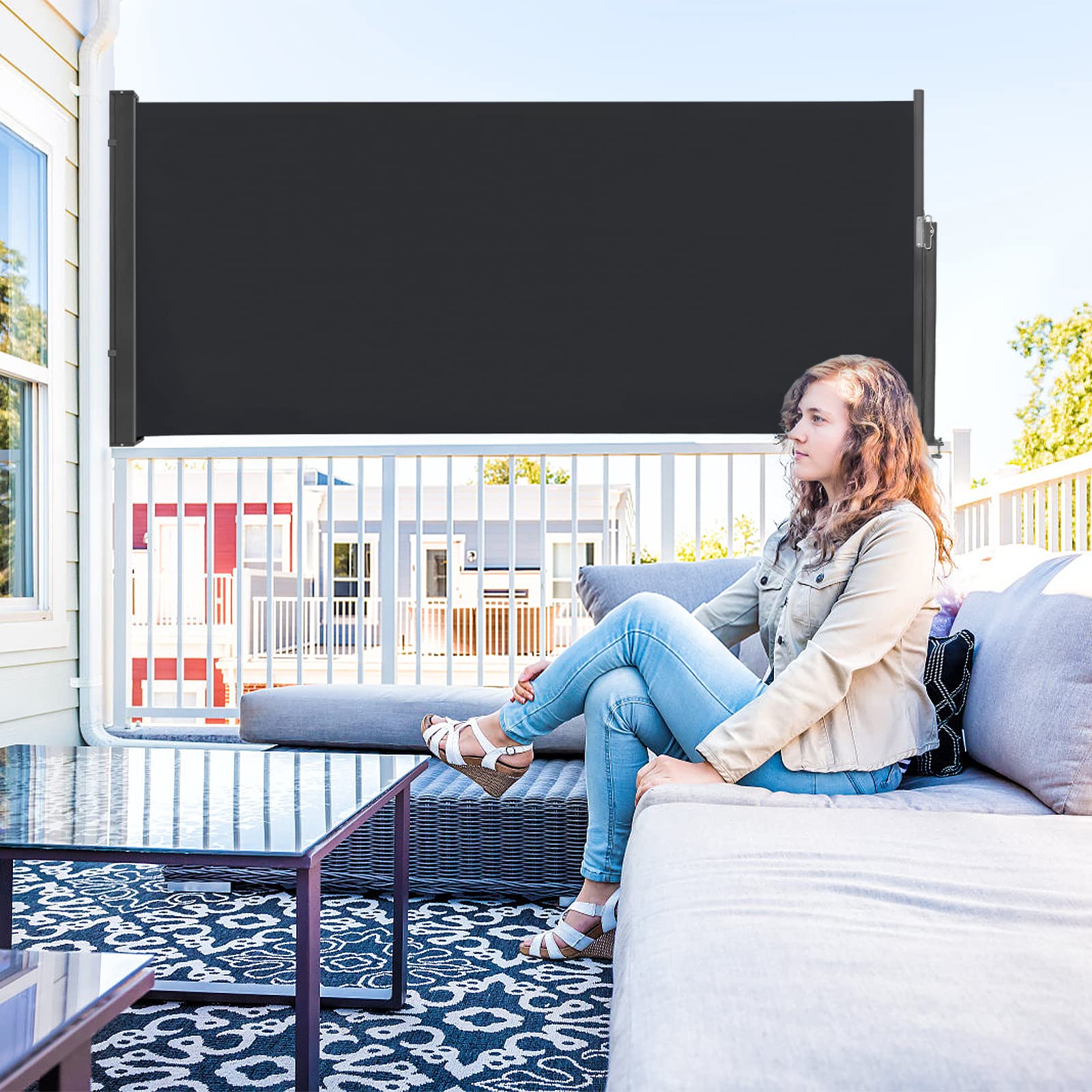 YRHome Markiza boczna, wysuwana, 100 x 300 cm, ochrona przed wzrokiem, nieprzejrzysta, ochrona przed wiatrem, ochrona przed spojrzeniami i wiatrem, markiza na ścianę boczną, na balkon, do ogrodu, na