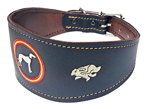 Tiendas LGP - Collar para Perros Galgos de Piel Flor con Detalle de Galgo, Liebre y Bandera de España…
