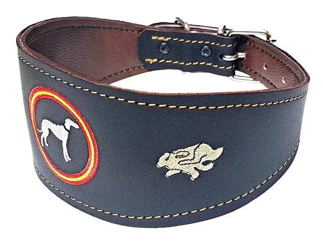 Tiendas LGP - Collar para Perros Galgos de Piel Flor con Detalle de Galgo, Liebre y Bandera de España…
