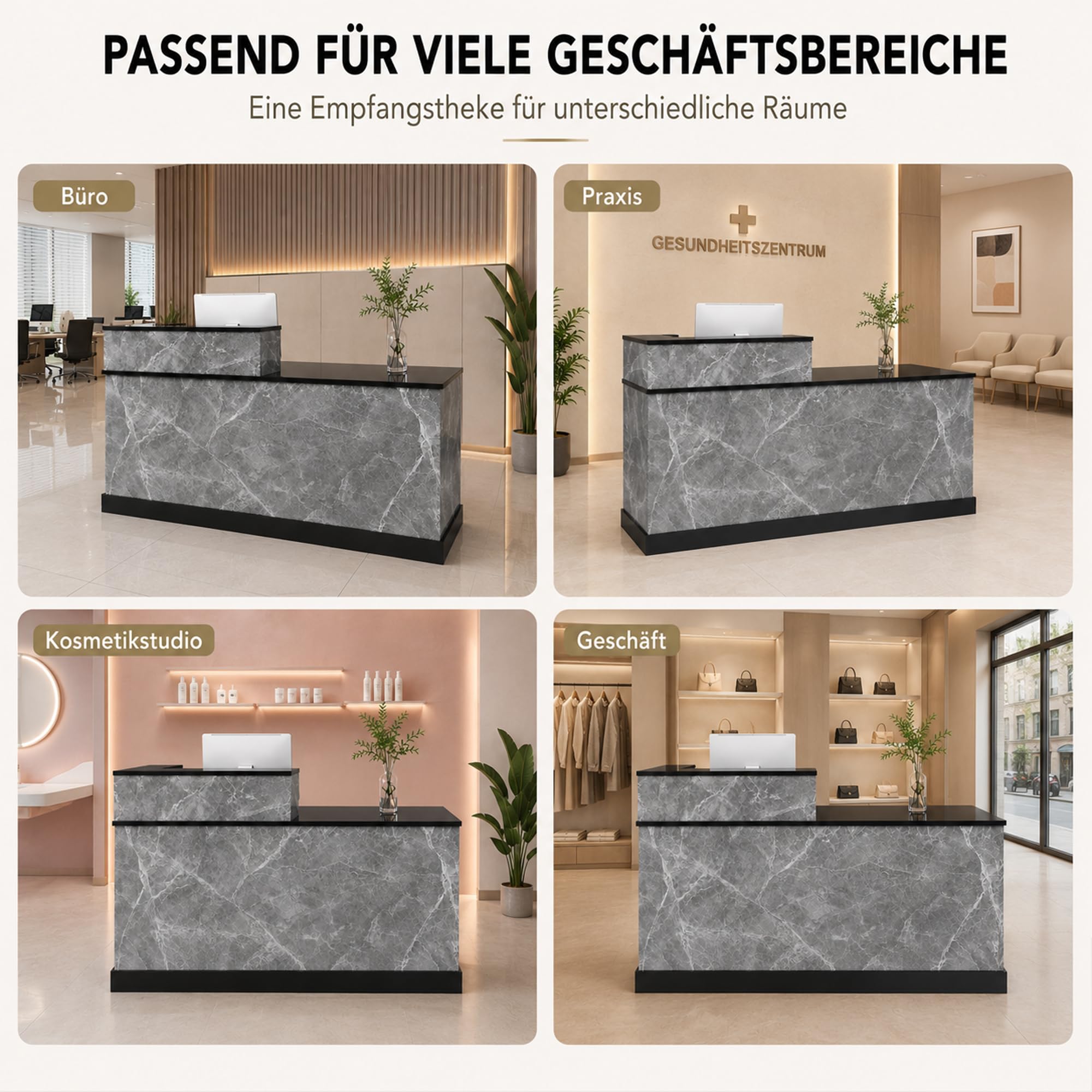 JSLJDM Empfangstheke 160 cm mit Stauraum, Moderne Theke in Marmoroptik, Empfangstresen für Büro, Praxis, Salon und Geschäft Left
