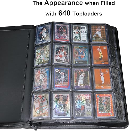 Miniatura 8 de GrinOwl - Carpeta de carga superior de 16 bolsillos, capacidad para 640 cargadores superiores, carpeta de tarjetas grande con fundas para tarjetas