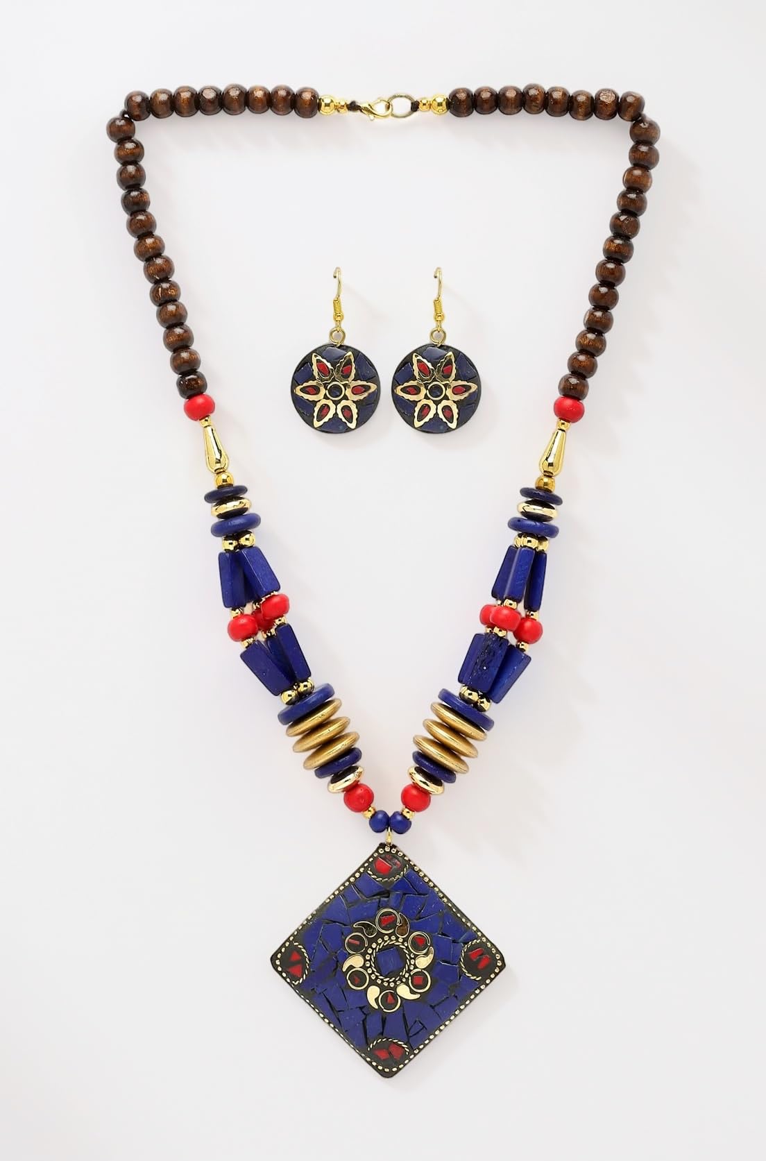 Shining Diva Fashion Latest Stylish Traditional Tibetan Pendant Necklace Jewellery Set for Women
