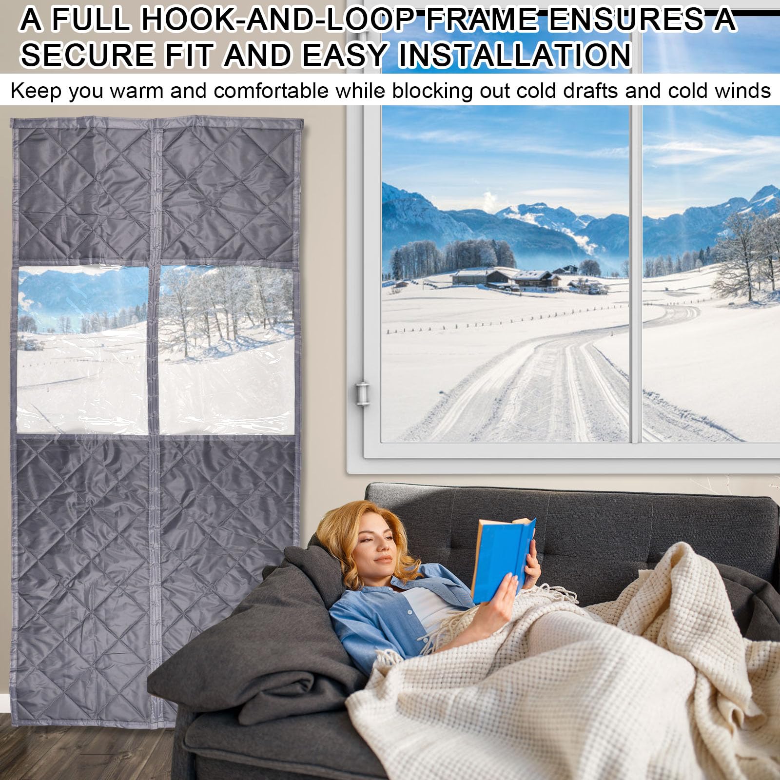 Rideau Porte Isolant Thermique Magnétique, Rideau de Porte Hiver avec Fenêtre Transparente Aimants Puissants Accessoires Isolation Fenêtre pour Usage Domestique
