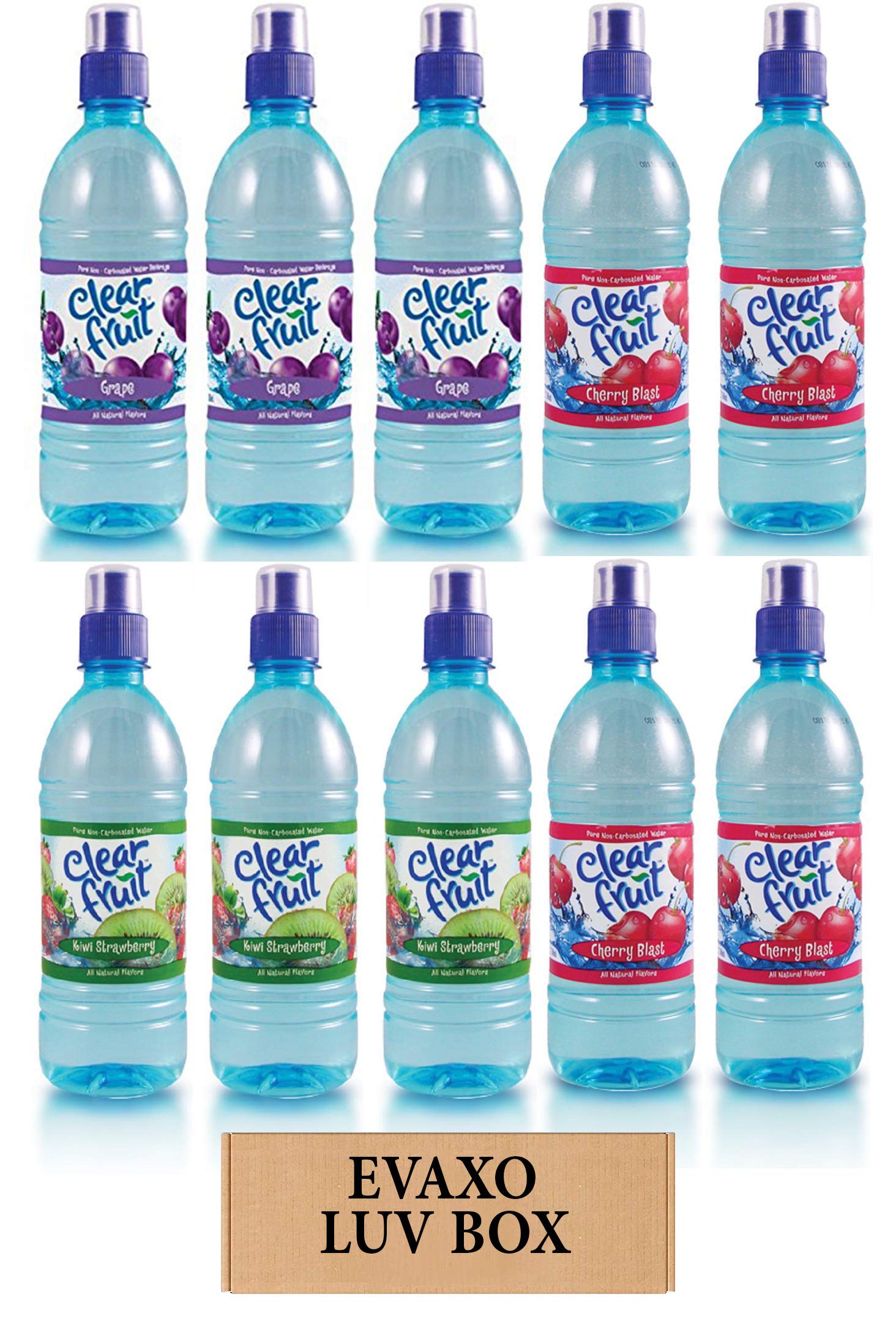 LUV BOX - Variety Clear Fruit Water Sport 16.9 Oz Bottles ,Pack of 10,Kiwi Strawberry,Grape,Cherry B
