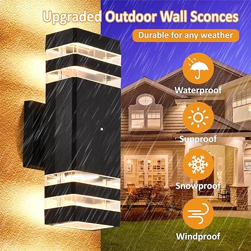 Miniatura 3 de Lámpara de pared al aire libre del anochecer al amanecer, luces de porche arriba y abajo, montaje en pared al aire libre, lámpara exterior
