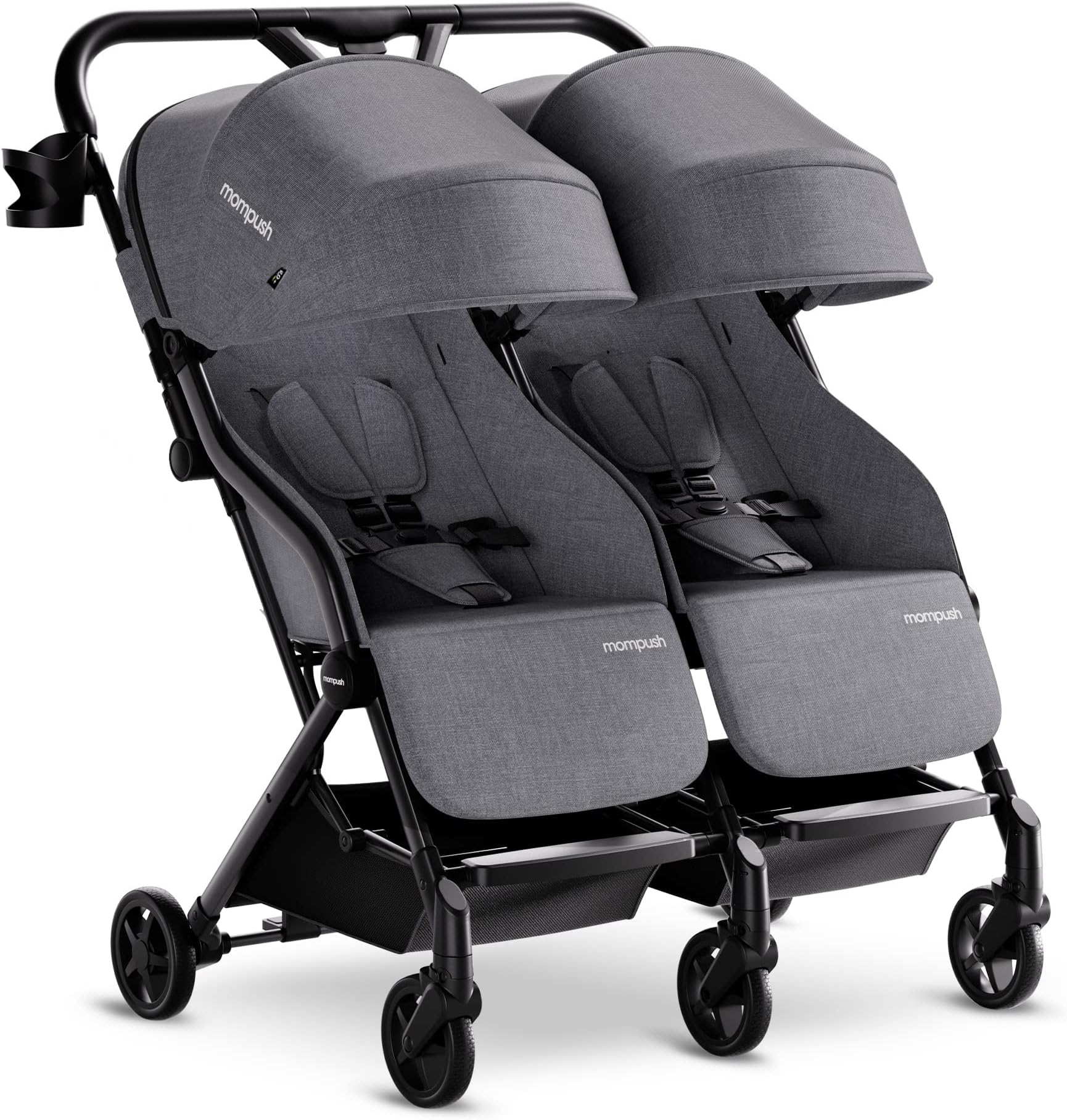 Mompush Lithe Double Stroller, Lightweight Side by Side Stroller for Newborn and Toddler, Easy Fold, Spacious Seats with Recline, UPF50+ Canopy