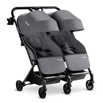 Mompush Lithe Double Stroller for Infant and Toddler, Lightweight Side by Side Twin Stroller, Only 25 lbs, 30-Inch Slim Fit Through Doorways, One-Step Fold, Independent Recline, UPF 50+ Canopy
