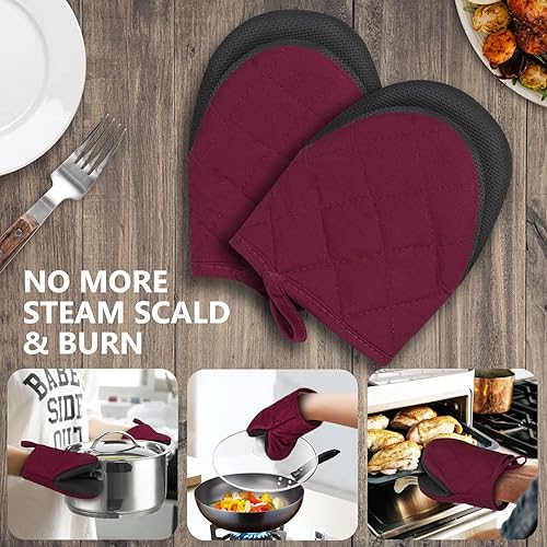 Miniatura 7 de Qulable 1 par de guantes cortos para horno, guantes de silicona para horno de cocina, resistentes al calor, 500 , mini guantes para horno con