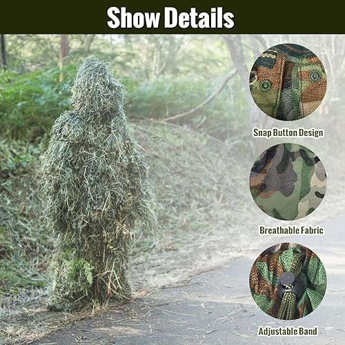 Miniatura 3 de Slendor Traje Ghillie 6 en 1, camuflaje 3D, ropa de caza de camuflaje, disfraz de bosquimano adecuado para hombres, cazadores