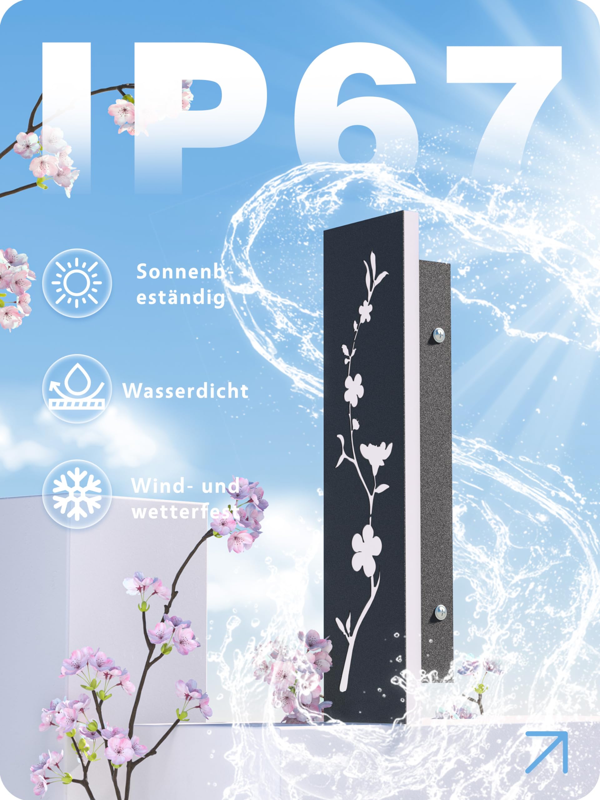 LUOLONG Led Lange Wandleuchte Schwarz 80cm Außenwandleuchte 25W IP67 Wasserdicht Villa Wandlampe 3000K Pfirsichblüten Design Lang Wandleuchten Außenwände Gärten Porch Treppe Terrassen Beleuchtung