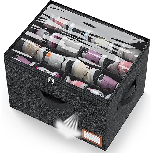 Adjustable Storage Bins for Closet, Wardrobe Clothes Organizer, Shoe Bin, Shoe Organizer, Toys, Closet Storage Solution with Clear Window (Felt Black 16Pairs, 16Pairs)