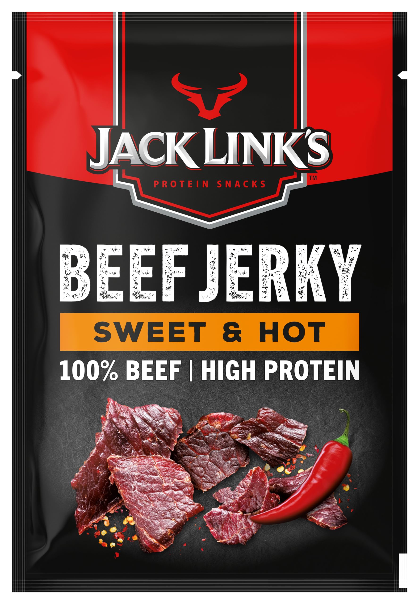 Jack Link’s Beef Jerky Sweet & Hot - 12-Pack (12 x 60 g) - Dried Meat Protein Snacks - High-Protein Snack for Gym, Fitness, Outdoor - American Food for People - Jerky Chips Made from Beef