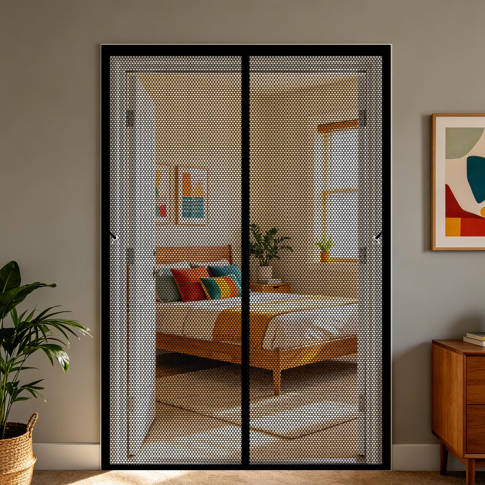 Moustiquaire 135 x 220 cm Maille Ultrarésistante, Magnétique, Fermeture Automatique, Garde L'Air Frais à L'Intérieur, Rideau de Porte Antimoustique pour Porte Fenêtre, Noir