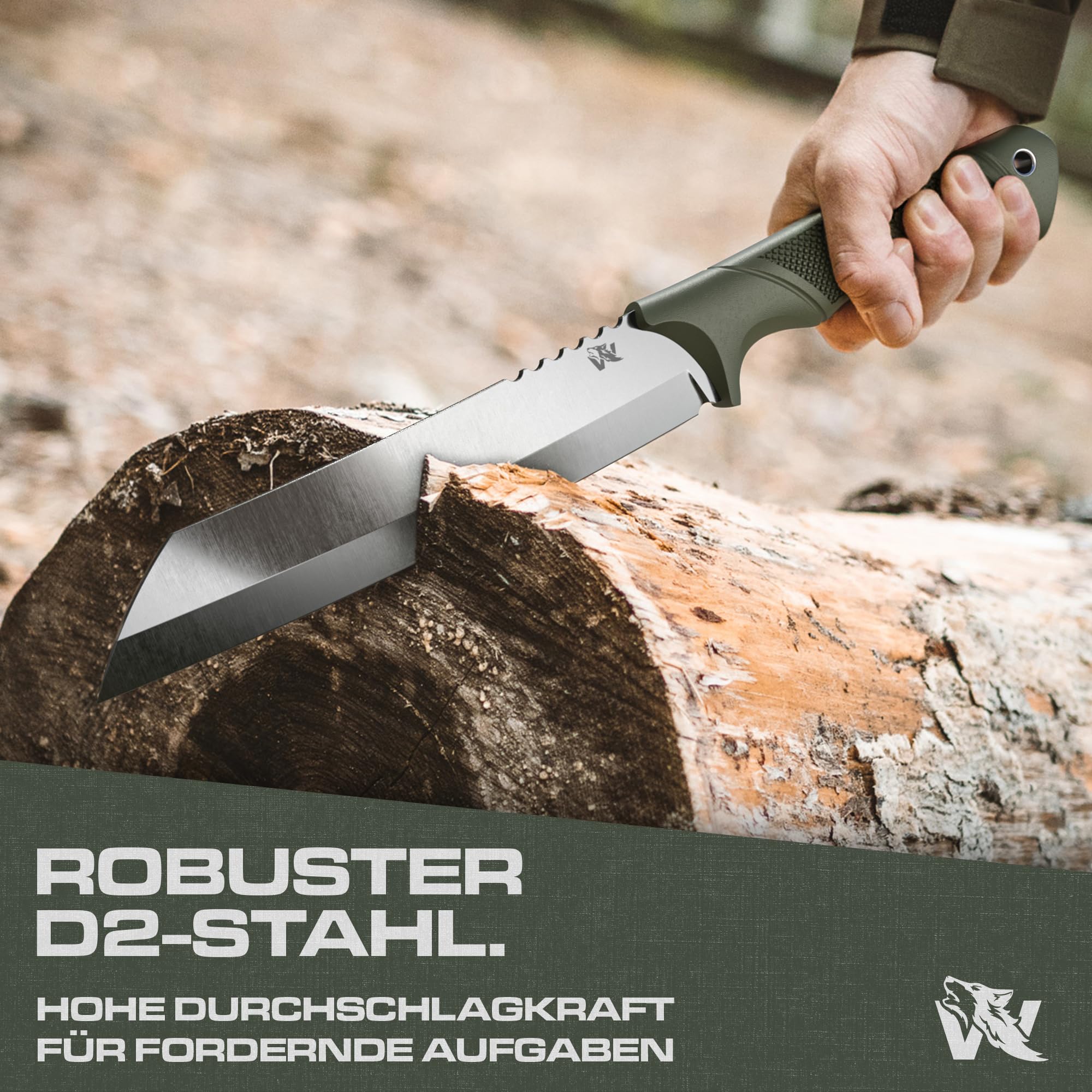 Odenwolf WMachete - Machetescharf aus D2-Stahl - Großes Buschmesser für Bushcraft & Outdoor - Gartenarbeit geeignet