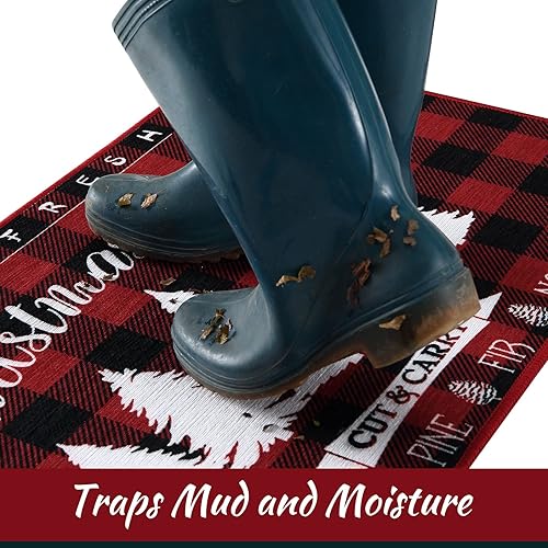 Miniatura 62 de CAROMIO Tapete decorativo de Navidad para puerta delantera, tapete de bienvenida lavable, para interiores y exteriores, antideslizante, tapete